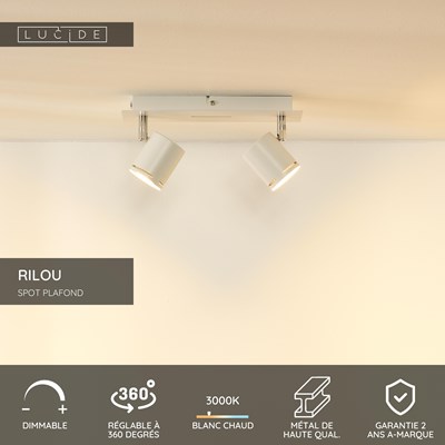 Lucide RILOU - Spot plafond - LED Dim. - GU10 - 2x5W 3000K - Blanc